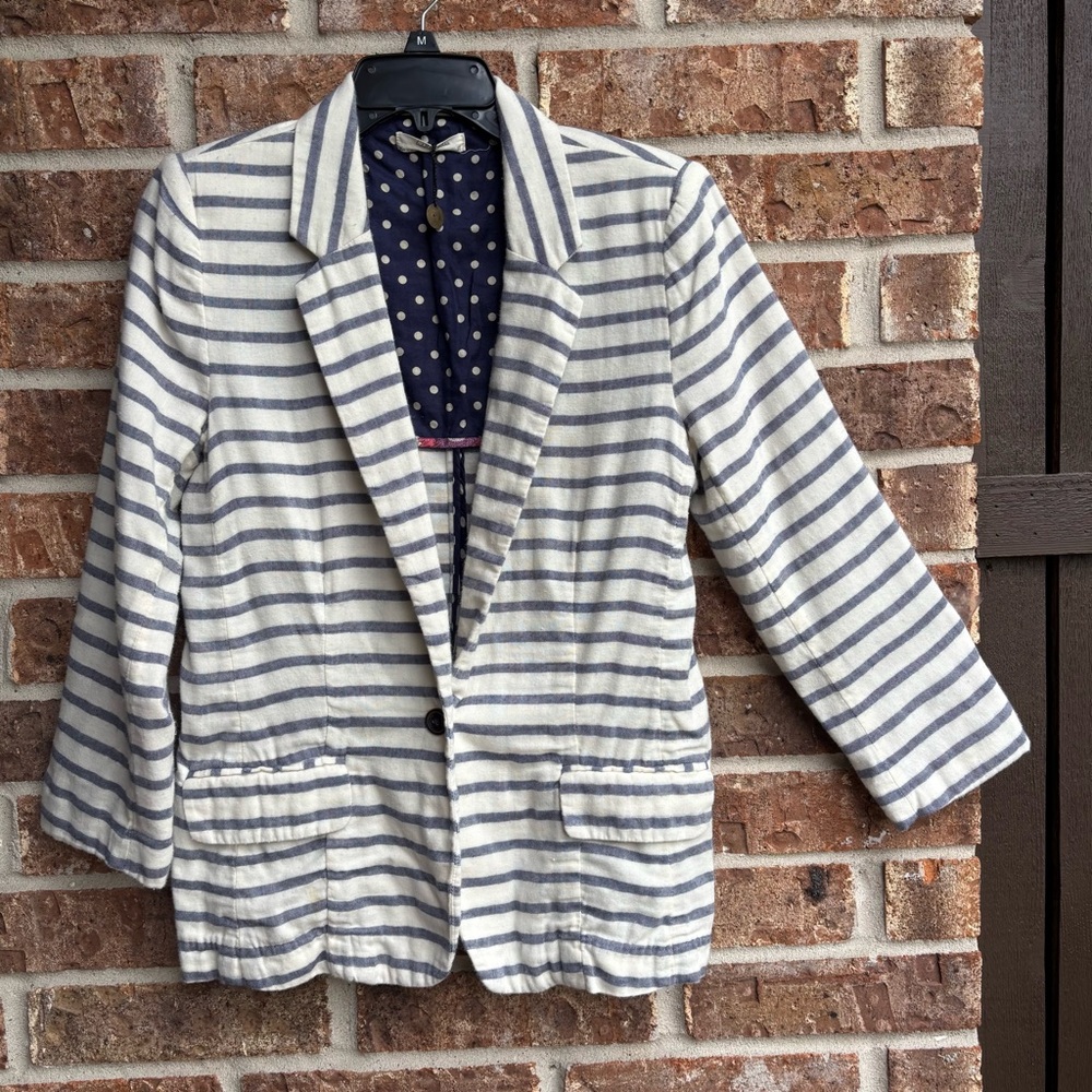 Anthropologie Isabella Sinclair  Navy and White Striped Blazer